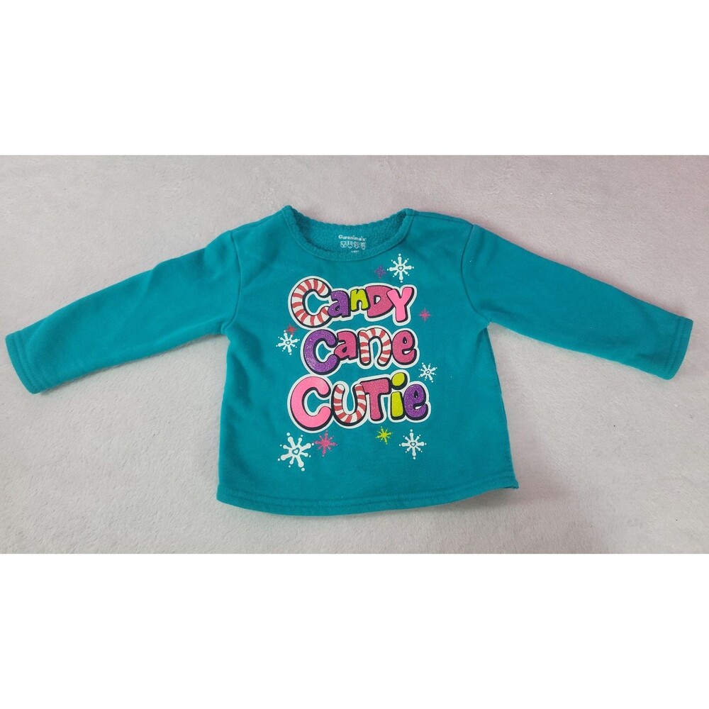 ​Garanimals 18M Candy Cane Cutie Red White Teal Glitter Christmas Top Shirt